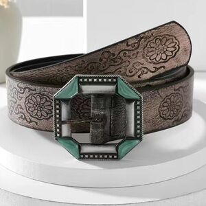Pu Leather Boho Western Turquoise Geometric Gemstone Belt